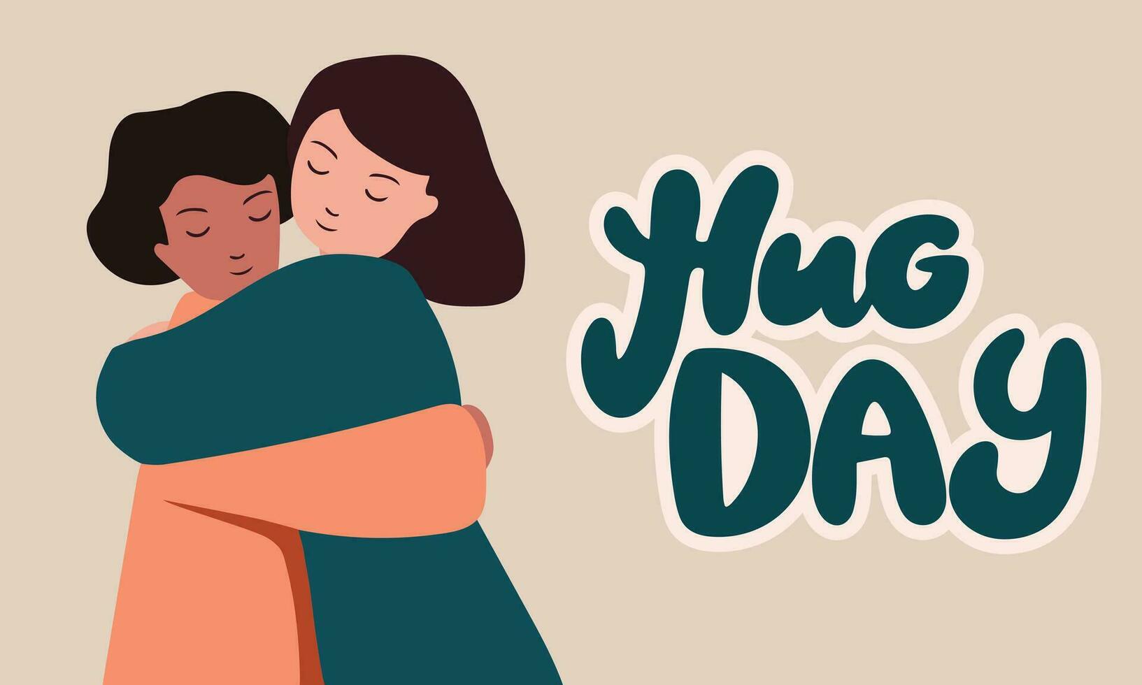 abrazo de dos gente. abrazo día bandera. mano dibujado vector Arte.