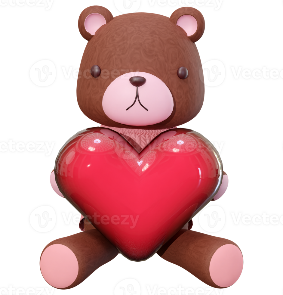3D rendering illustration of little bear wearing pink clothes on transparent background, suitable for Valentine's Day, wedding, birthday etc. png