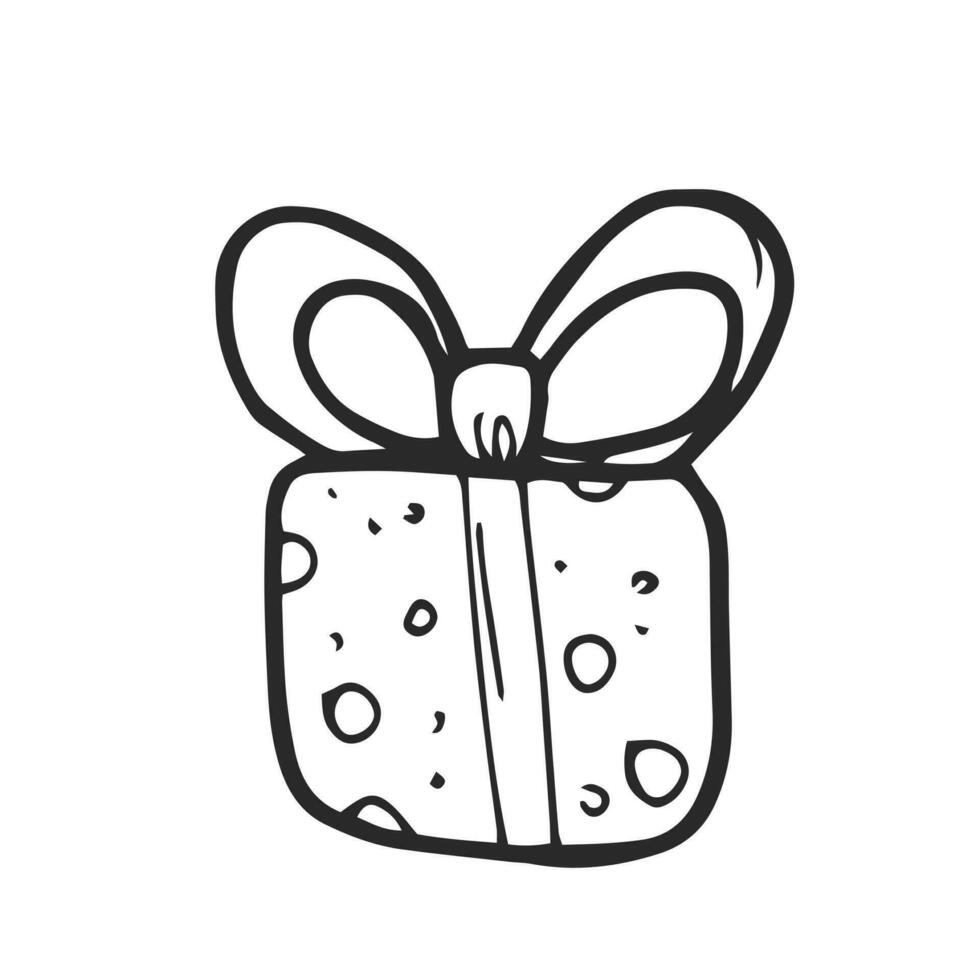 Icon of a gift box wrapped in a ribbon with a bow. A simple image of a closed box. Empty texture. Isolated vector