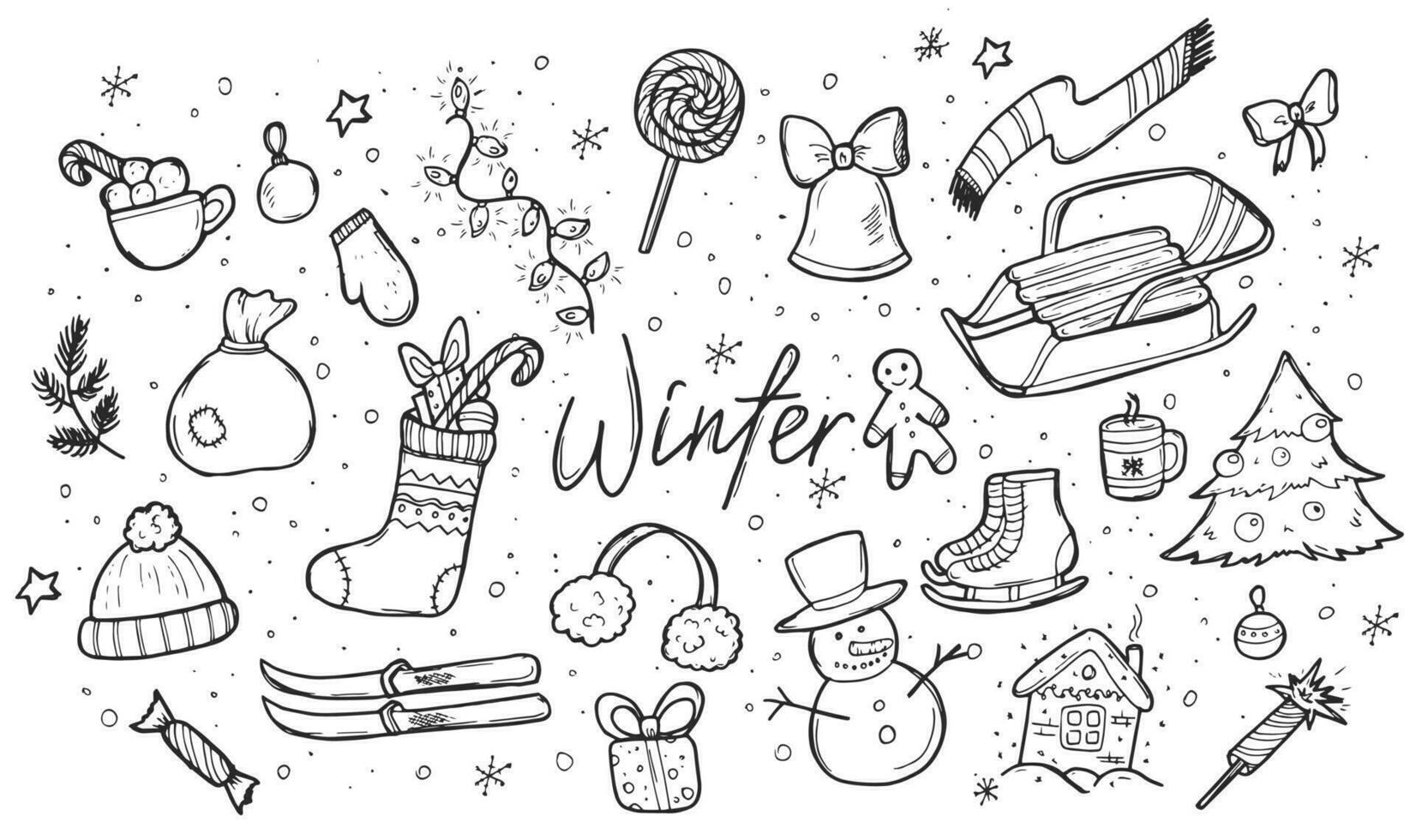 Doodle Winter icon sketches in vector isolated on white background
