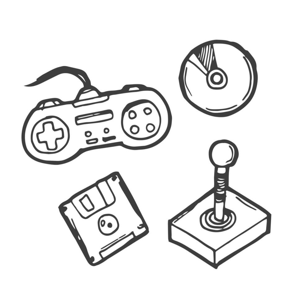 Set of retro video game doodle vector