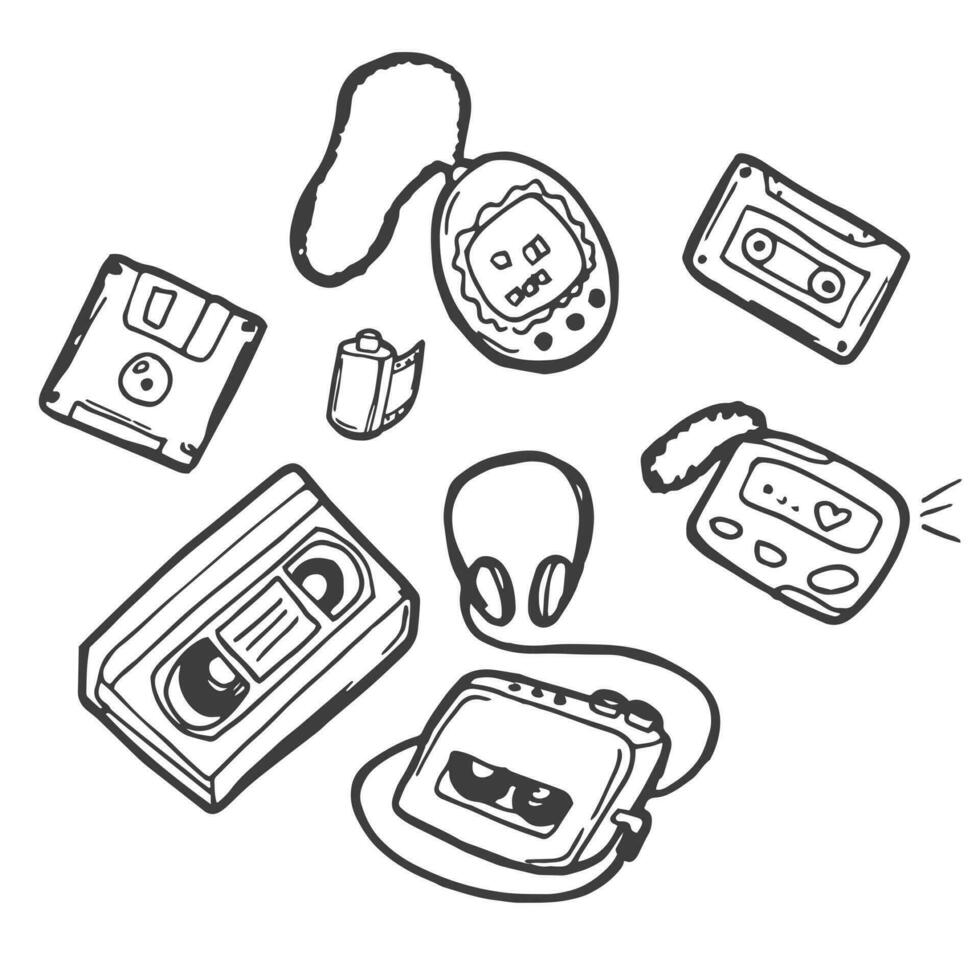 retro gadget technology device icons set vector. vector