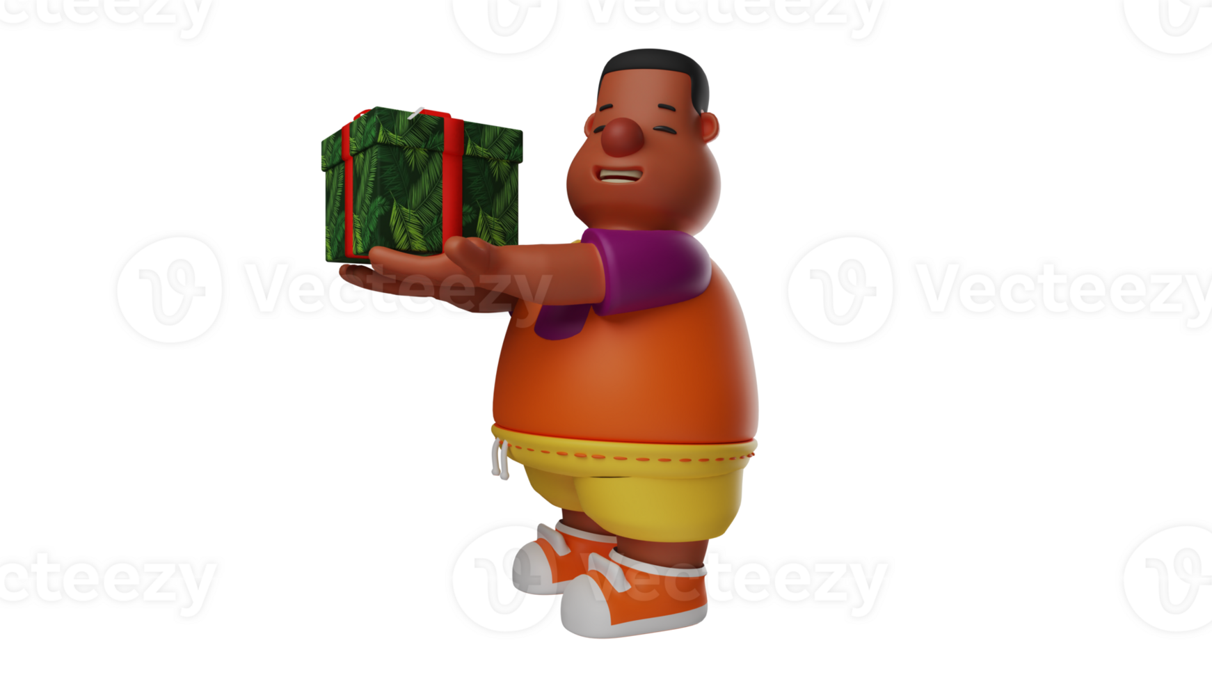 3D Illustration. Sweet Boy 3D cartoon character. The fat boy handed over the gift he brought to someone. A sweet boy showed his sweet smile to someone in front of him. 3D cartoon character png