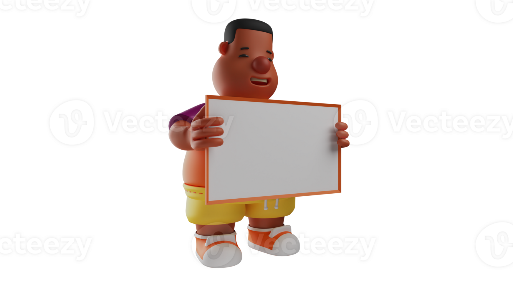 3D illustration. Sweet Student 3D Cartoon Character. Male student bring white boards that will be used in this lesson. A fat boy with a sweet smile. 3D cartoon character png