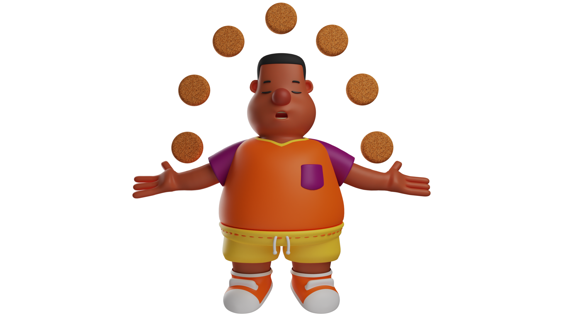 3D illustration. Calm Fat Boy 3D Cartoon Character. Boy doing