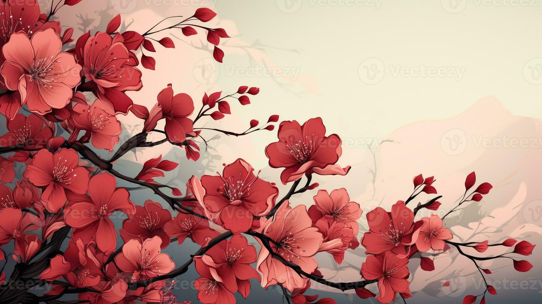 AI generated red floral lineart background photo