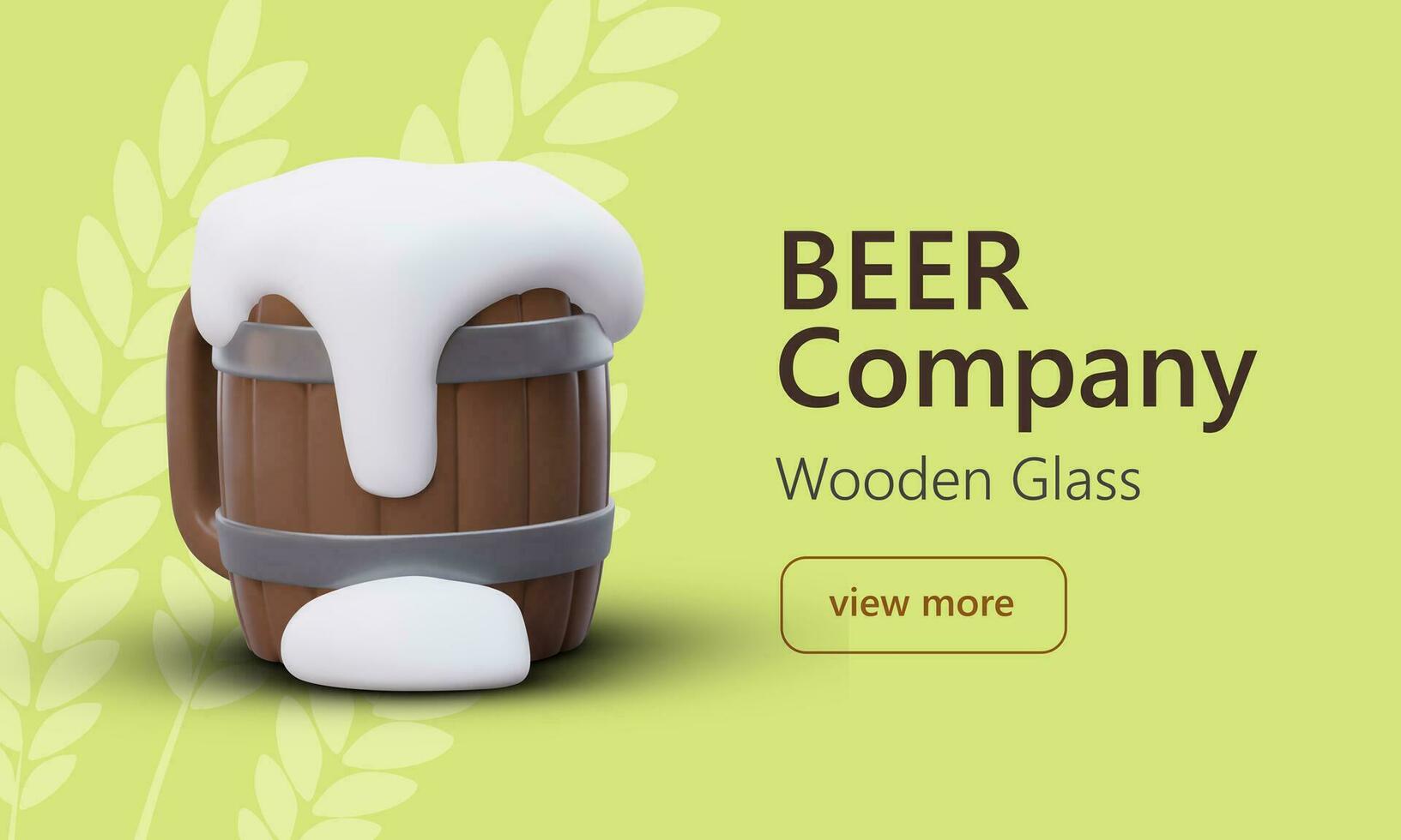 Mug for beer, wooden tankard. Mug filled with frothy alcoholic drink. 3D illustration for web design vector