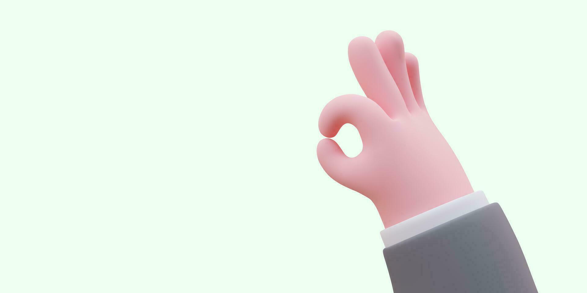 Zero sign with fingers. Ok 3D gesture. Man hand gives sign that everything is okay vector