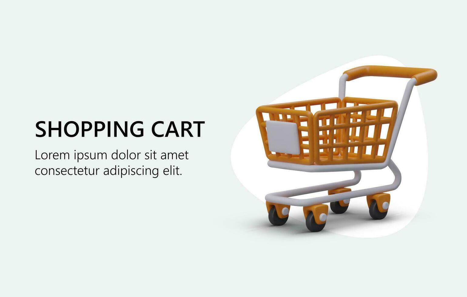 Banner with 3D empty shopping cart. Color advertising of shops and services vector