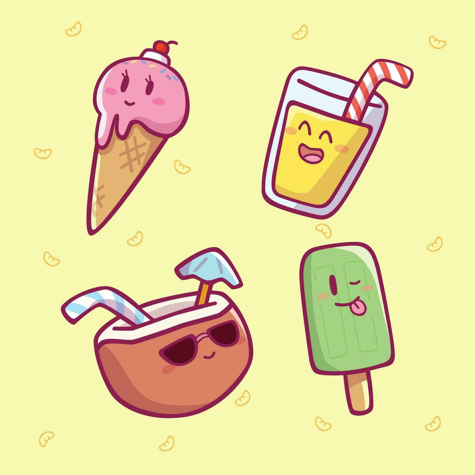 Cute Cartoon Summer Food Theme icon art for children vector