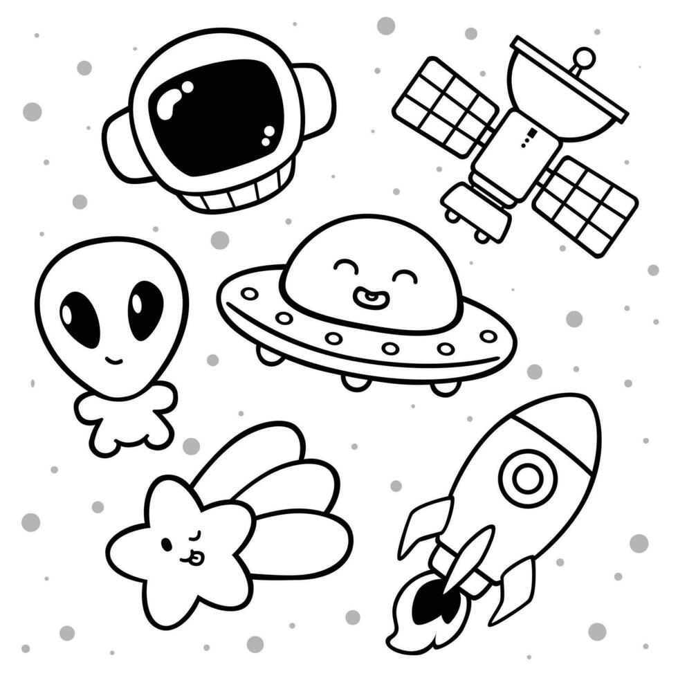 linda dibujos animados espacio tema vector Arte para niños y niños