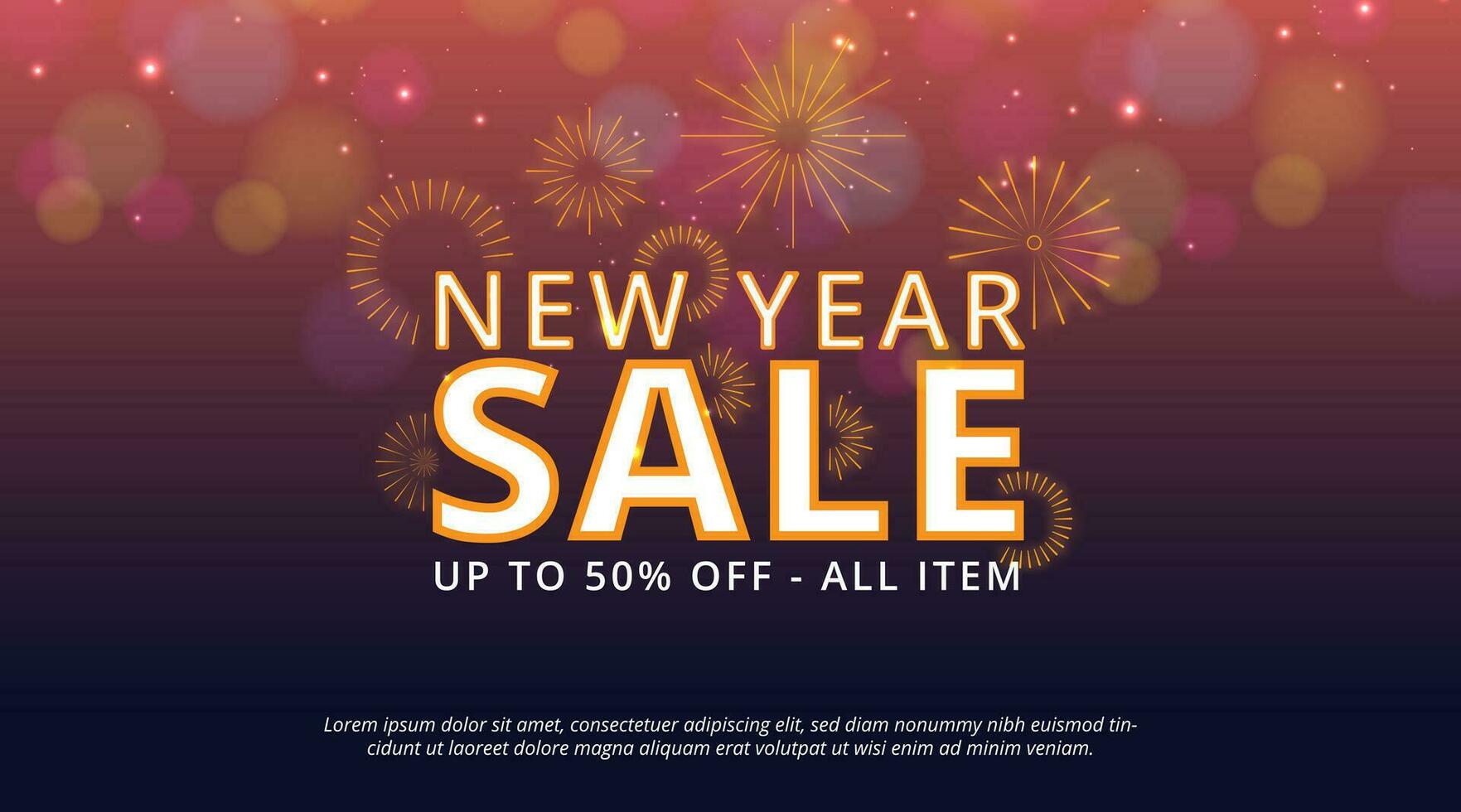 New Year Sale banner with fireworks and sparkles vector