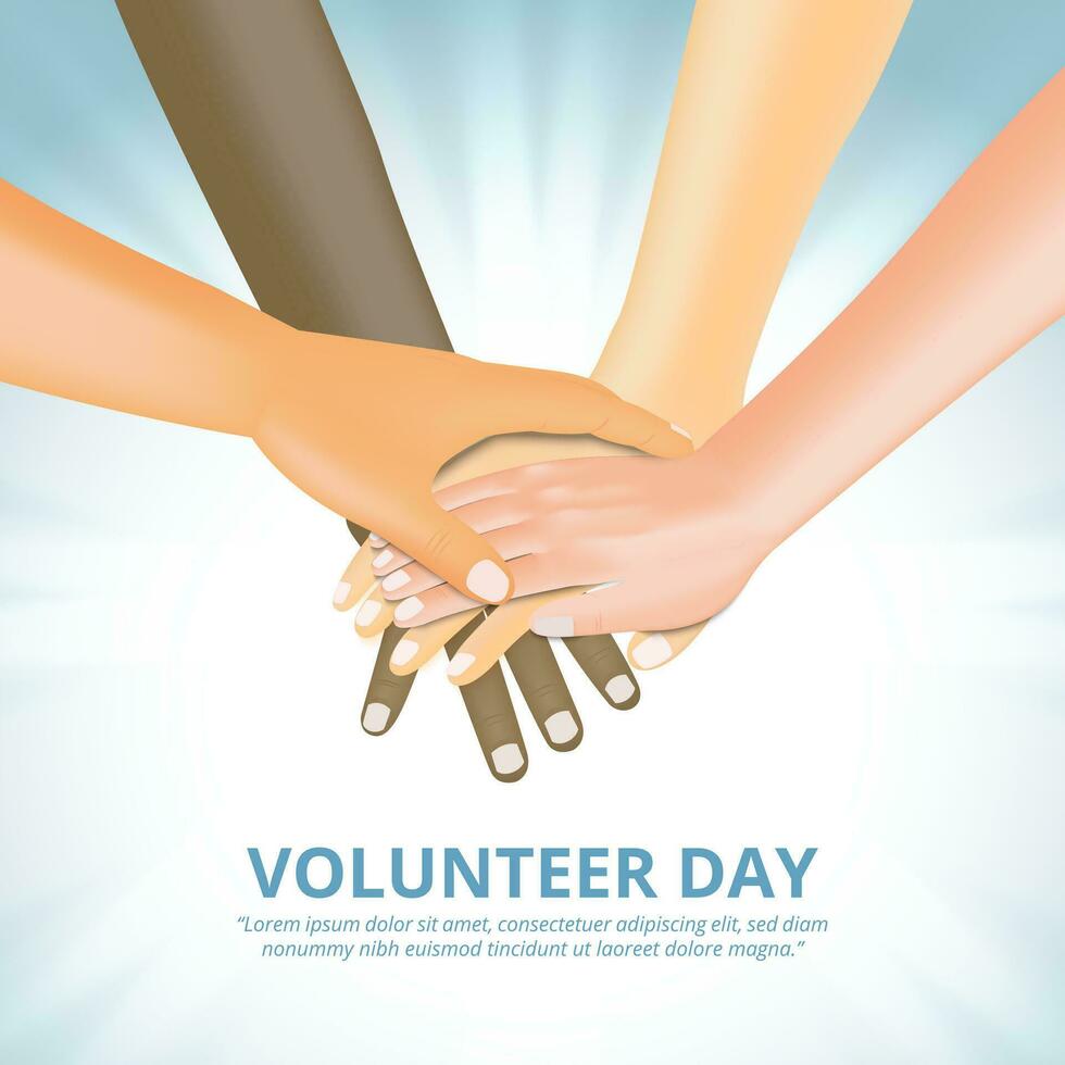 International Volunteer Day background with stacked hands vector