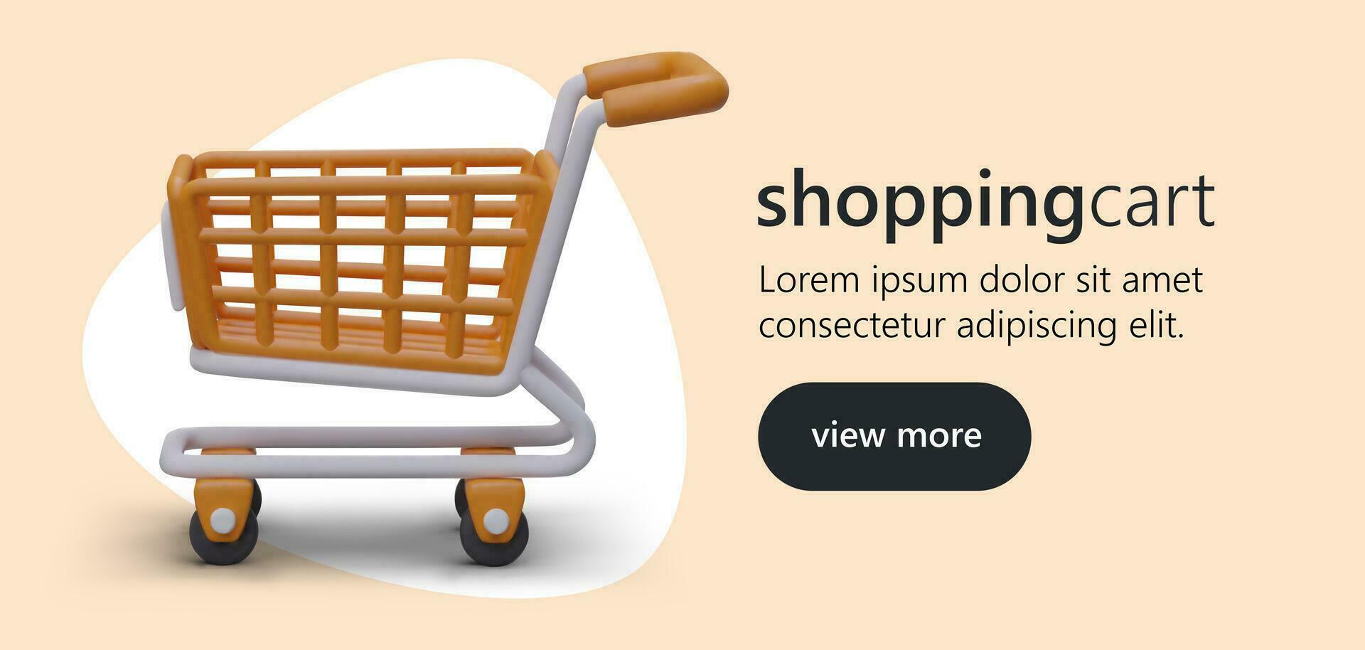 Advertising web page with cartoon realistic 3d shopping cart vector