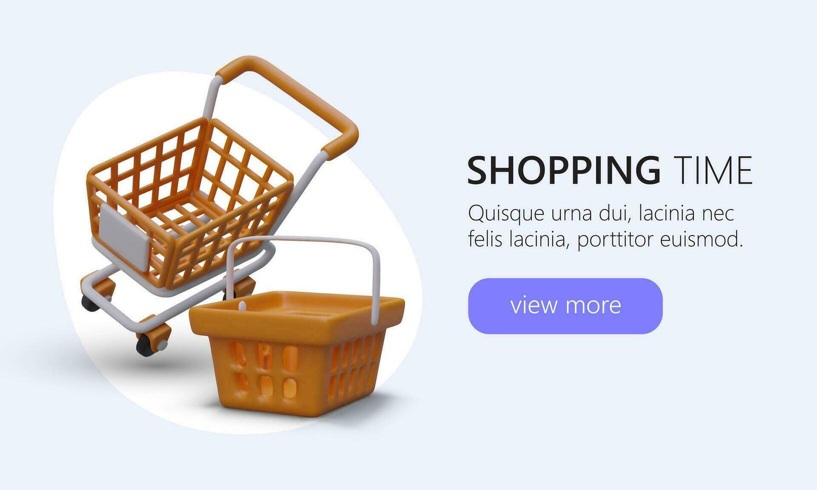 grande y pequeño compras 3d compras cesta y carro. hora a visitar en línea Tienda vector