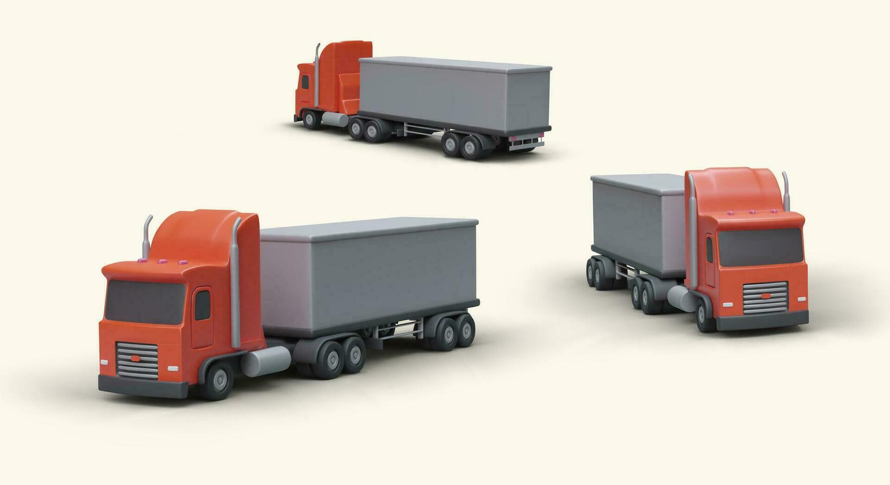 Modern 3D trucks, ready to go. Vehicles with big body and red cab vector