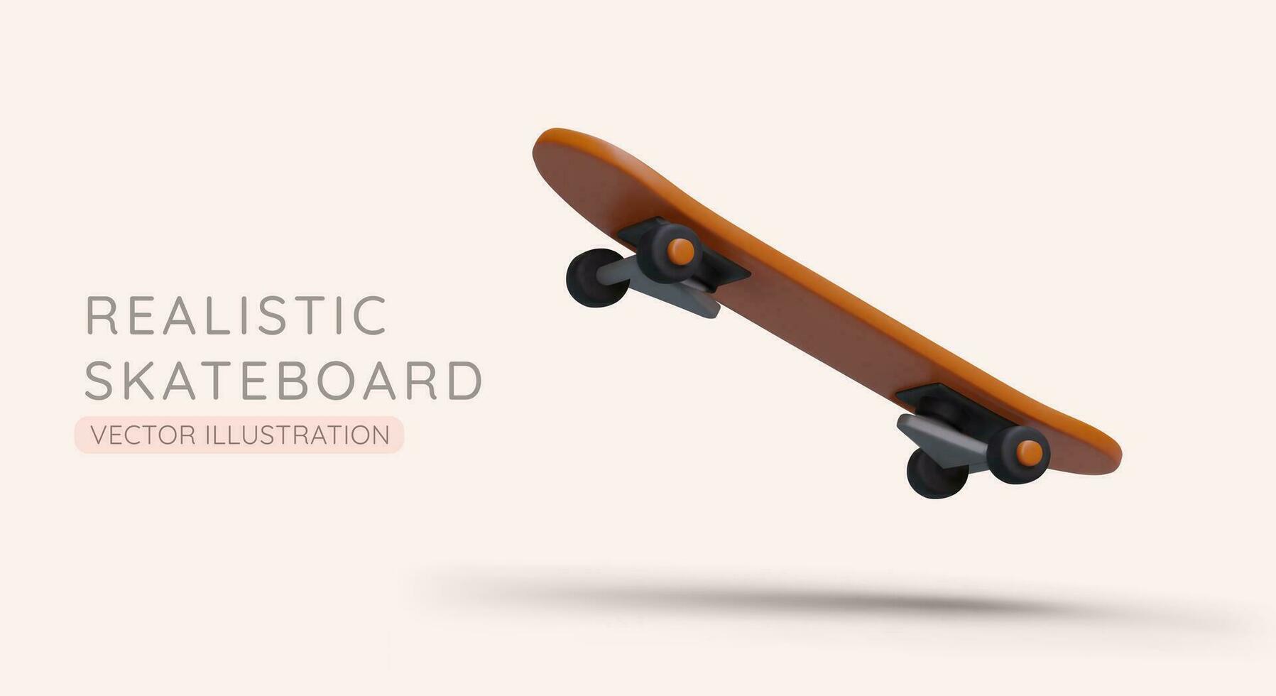 Realistic skateboard in flight. Jump in air. 3D figure, symbol of movement, sports, active leisure vector