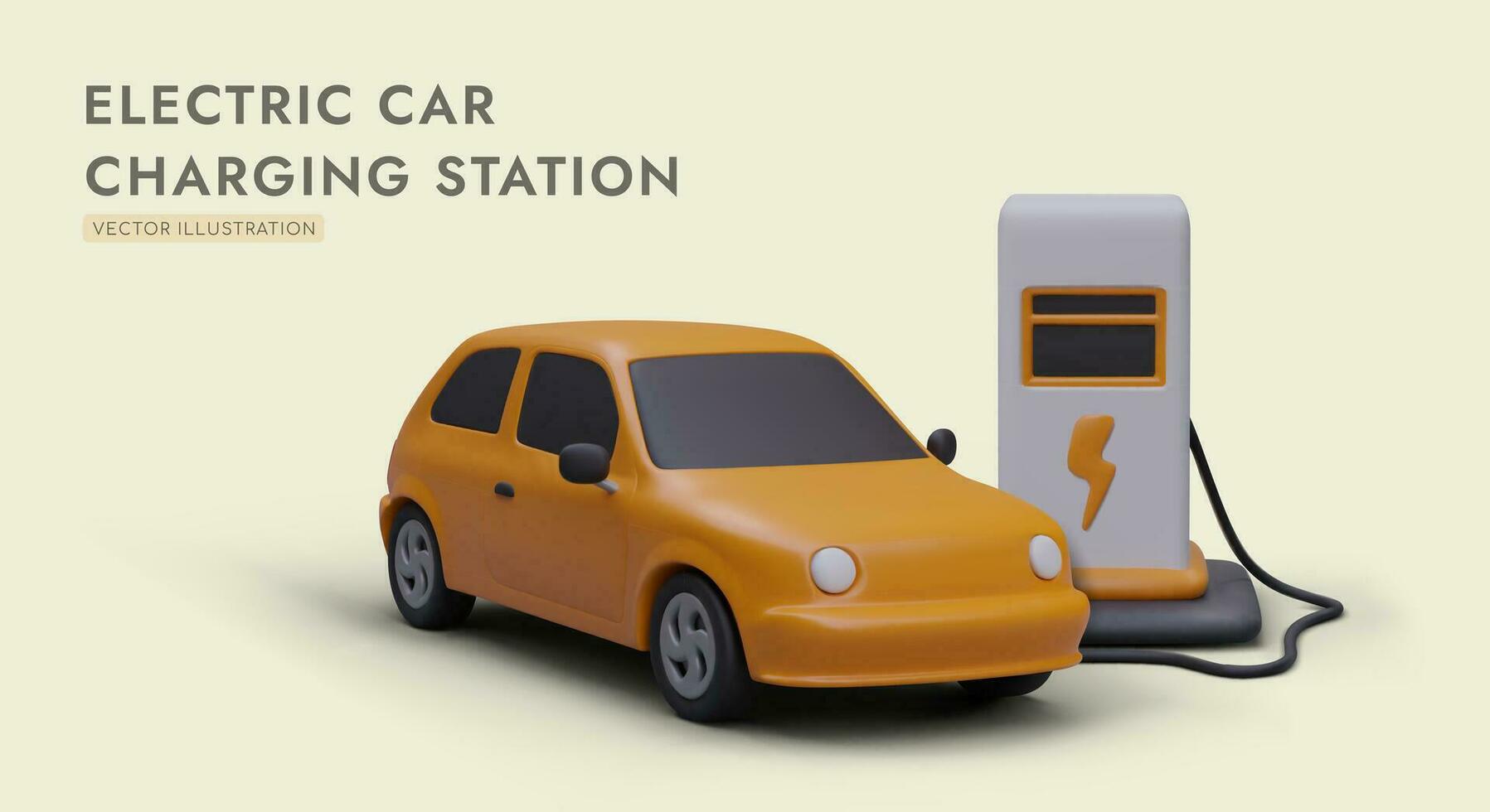 amarillo eléctrico coche es conectado a cargando estación. proceso de cargando coche batería vector