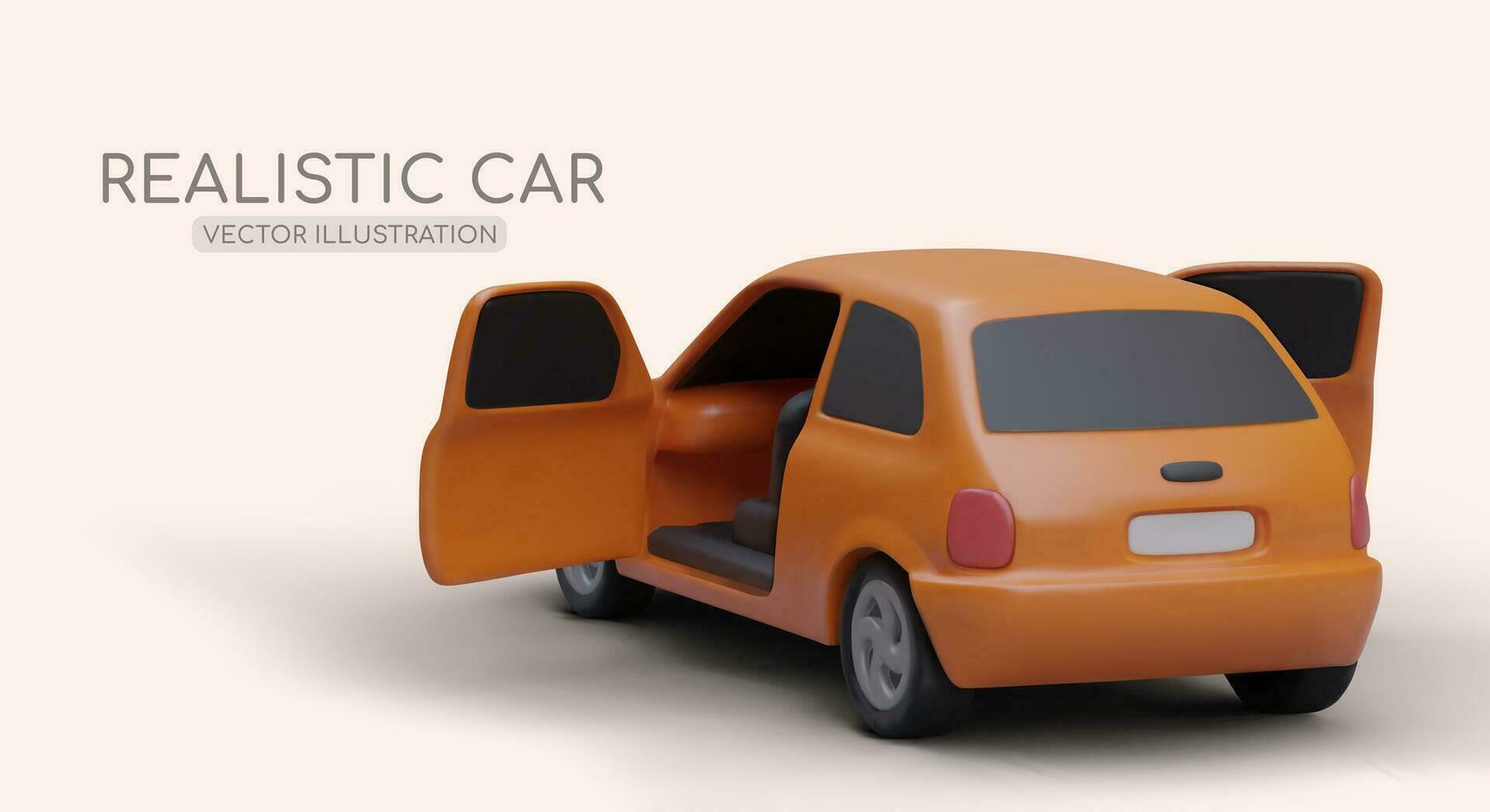 Cartoon 3d rendering car with open doors waiting for driver. City transport concept vector