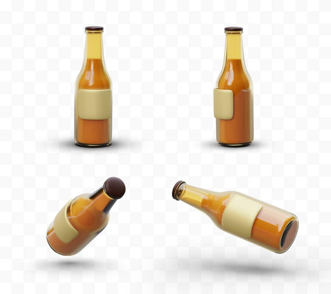 conjunto de 3d imágenes de cerveza botellas proyección desde diferente lados vector