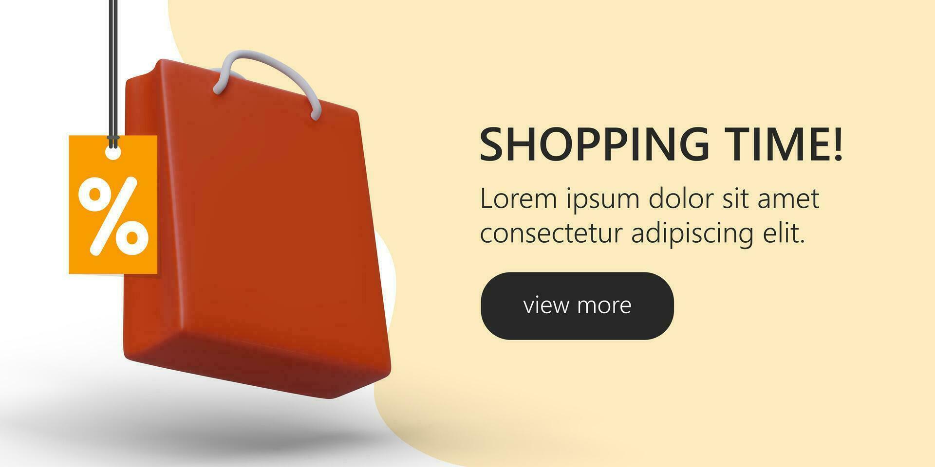 Landing page with cartoon creative 3d bag. Shopping time in online store vector