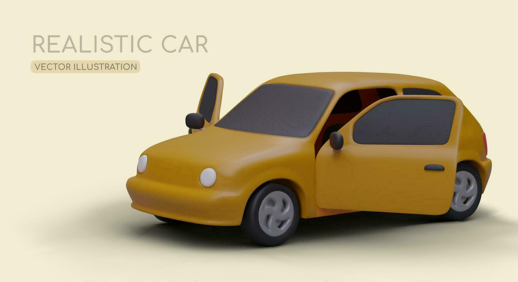 3D car with open doors. Advertisement of driving school. Banner for car seller vector