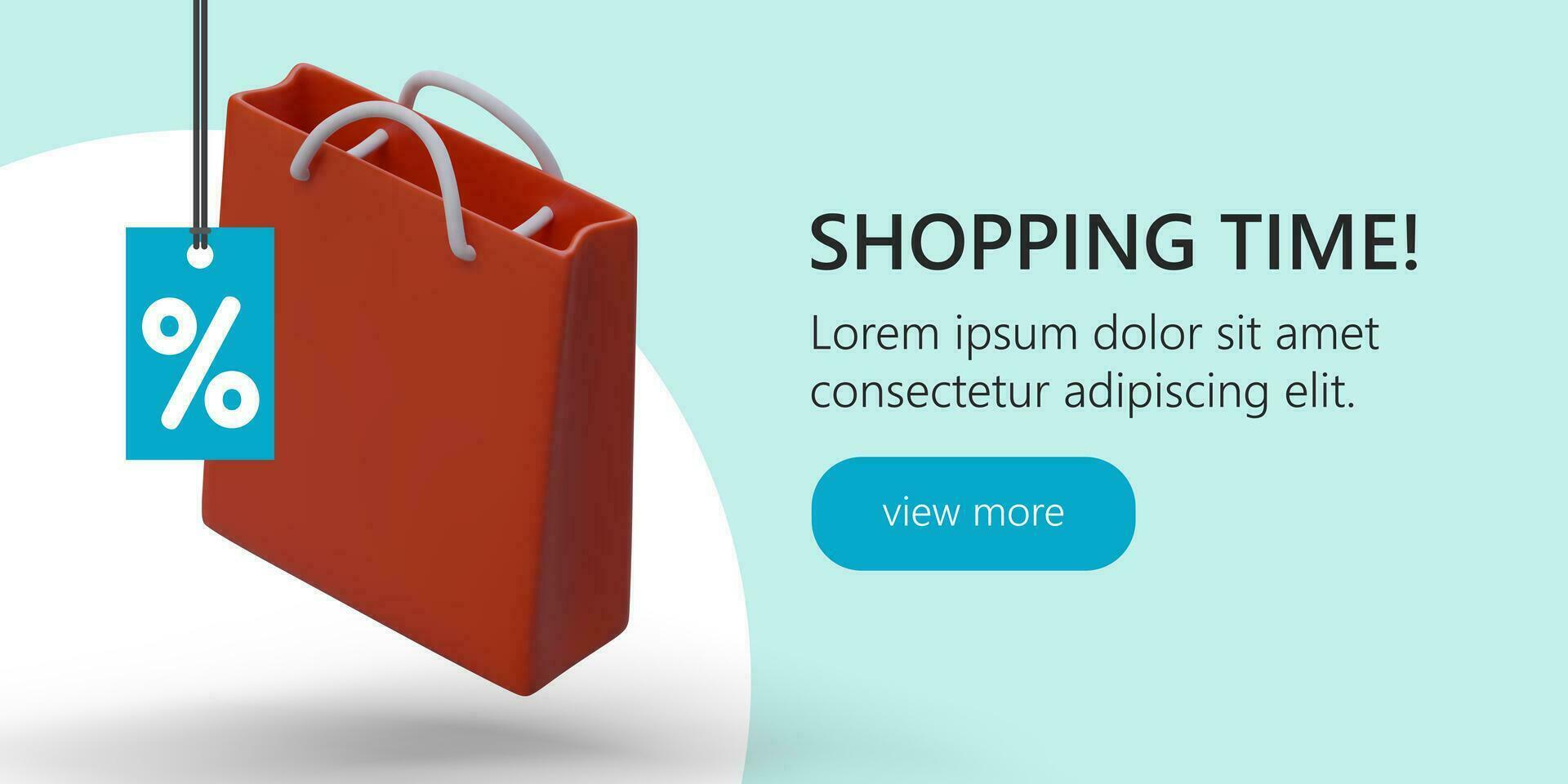 Horizontal promotion banner with cartoon creative 3d bag. Shopping time in online store vector