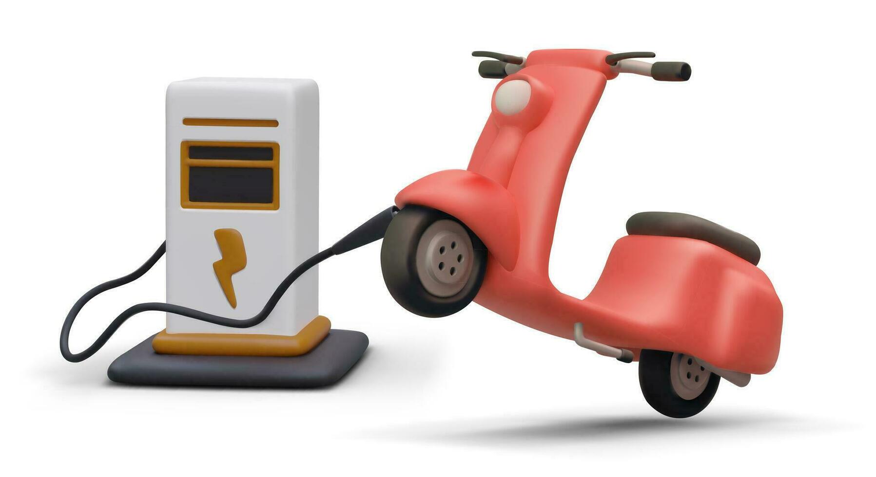 Charging electric scooter. Modern vehicle at charging station vector