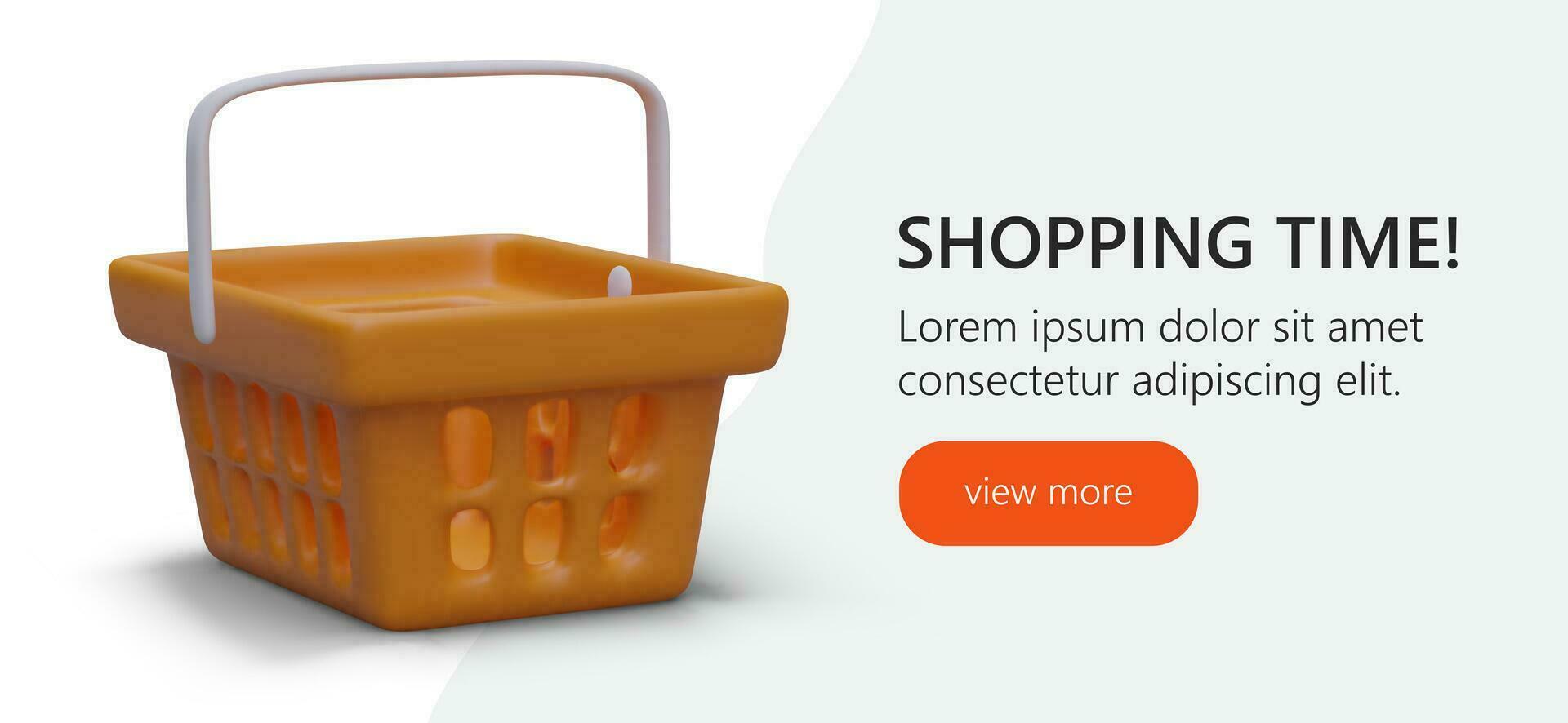 Horizontal promotion banner with big plastic shopping basket for online market vector