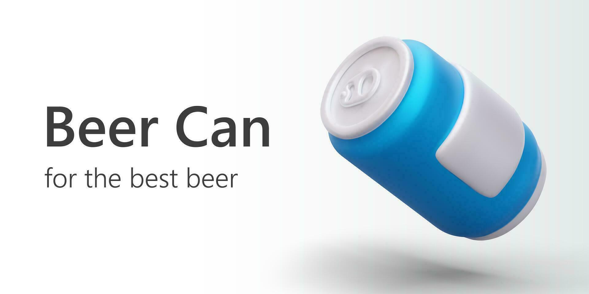 Blue 3D can for beer, carbonated drinks. Web page template with editable text vector