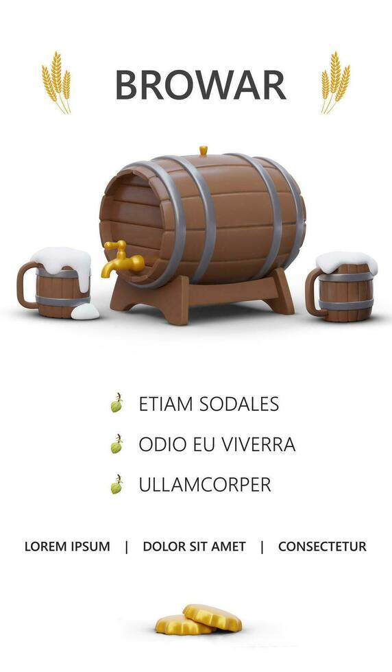 Brewery home page template. Site header, menu and bottom. List with edited text vector