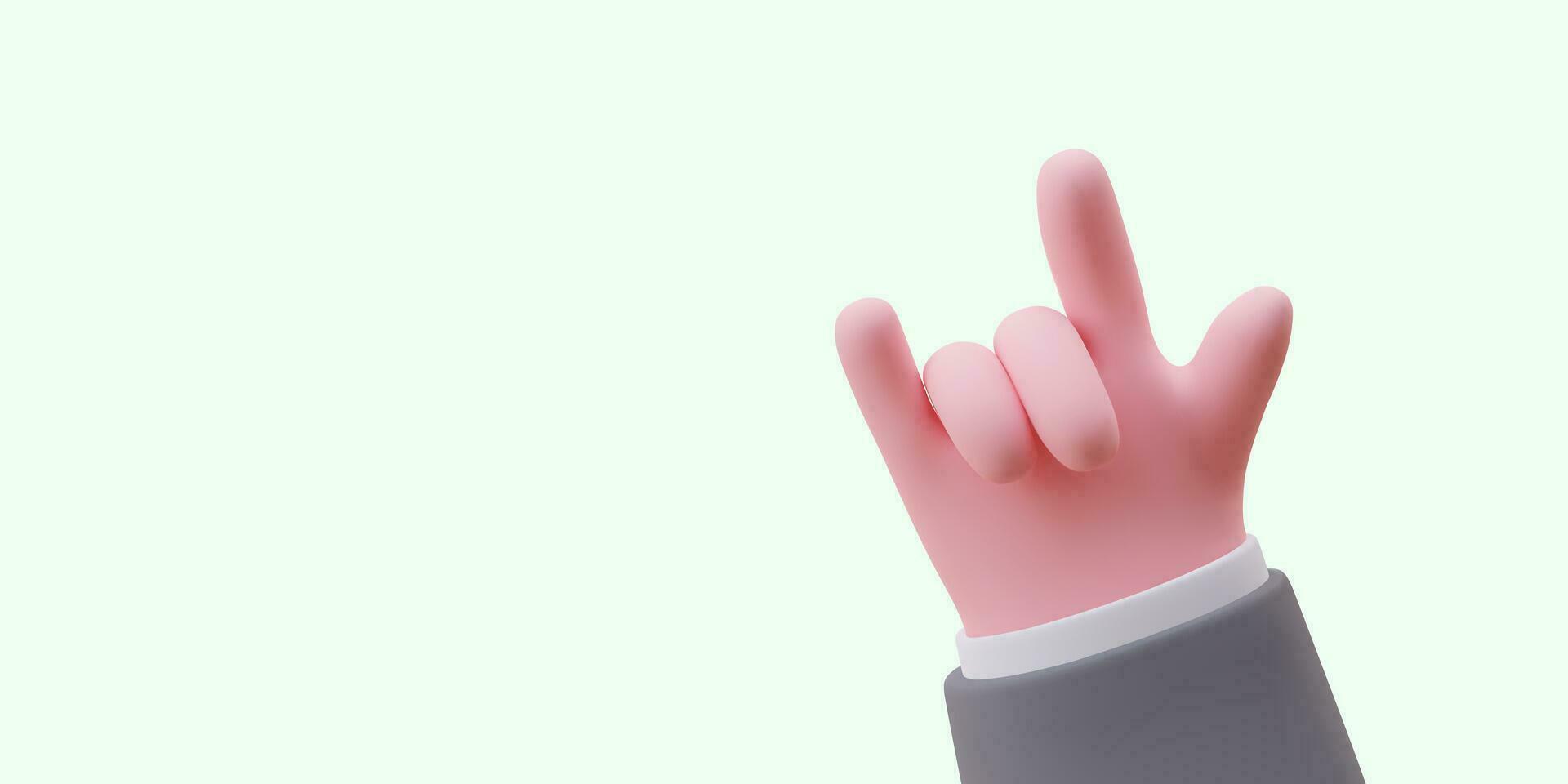 hombre mano muestra frio dedo signo. rock símbolo gesto cuernos 3d vector