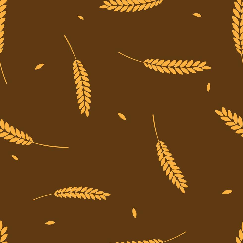 Seamless vector pattern of plant elements, grains. Ripe yellow ears of wheat, rye, barley