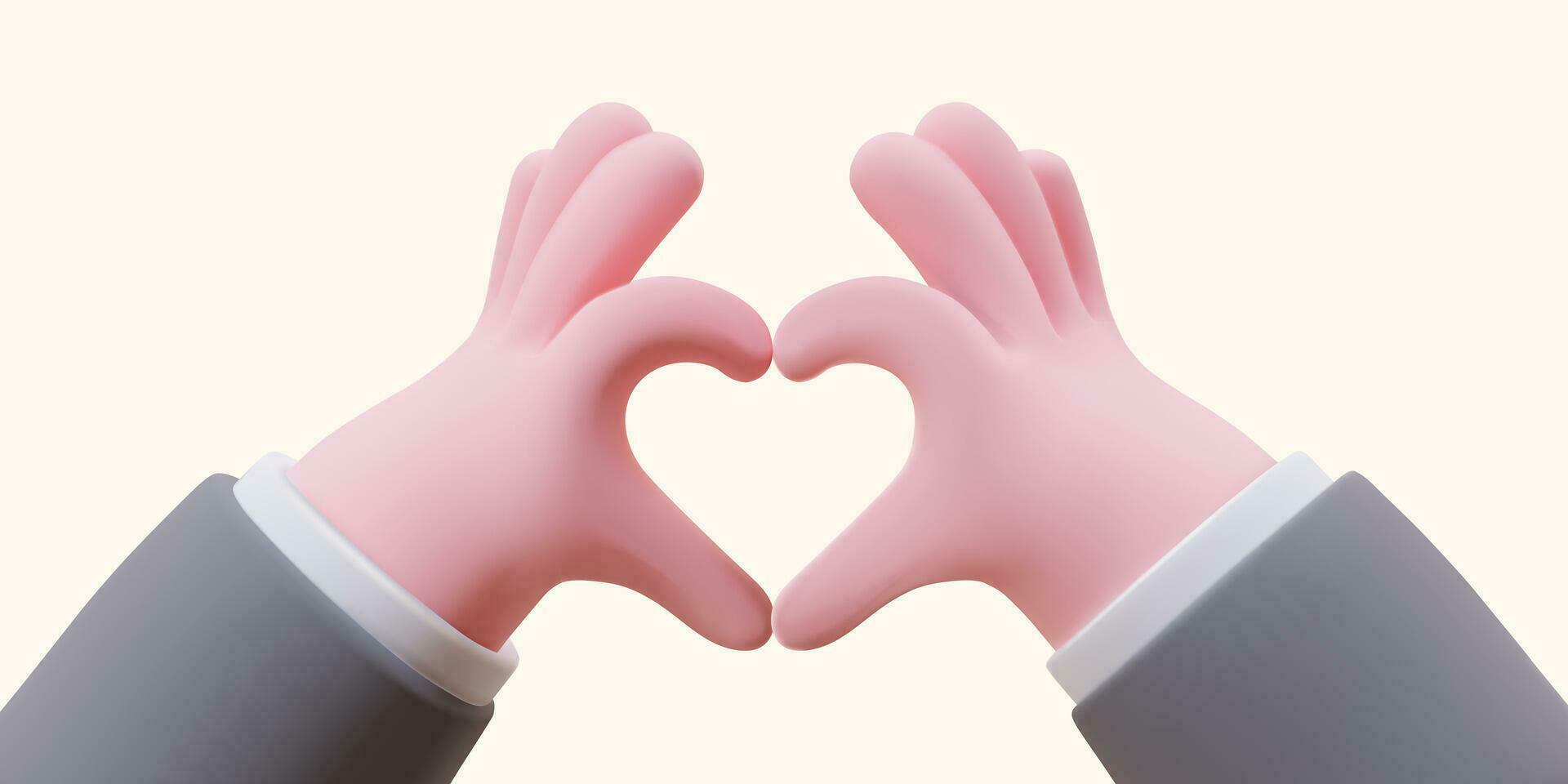 Heart gesture with two hands. 3d image of declaration of love. Non verbal sign of love vector