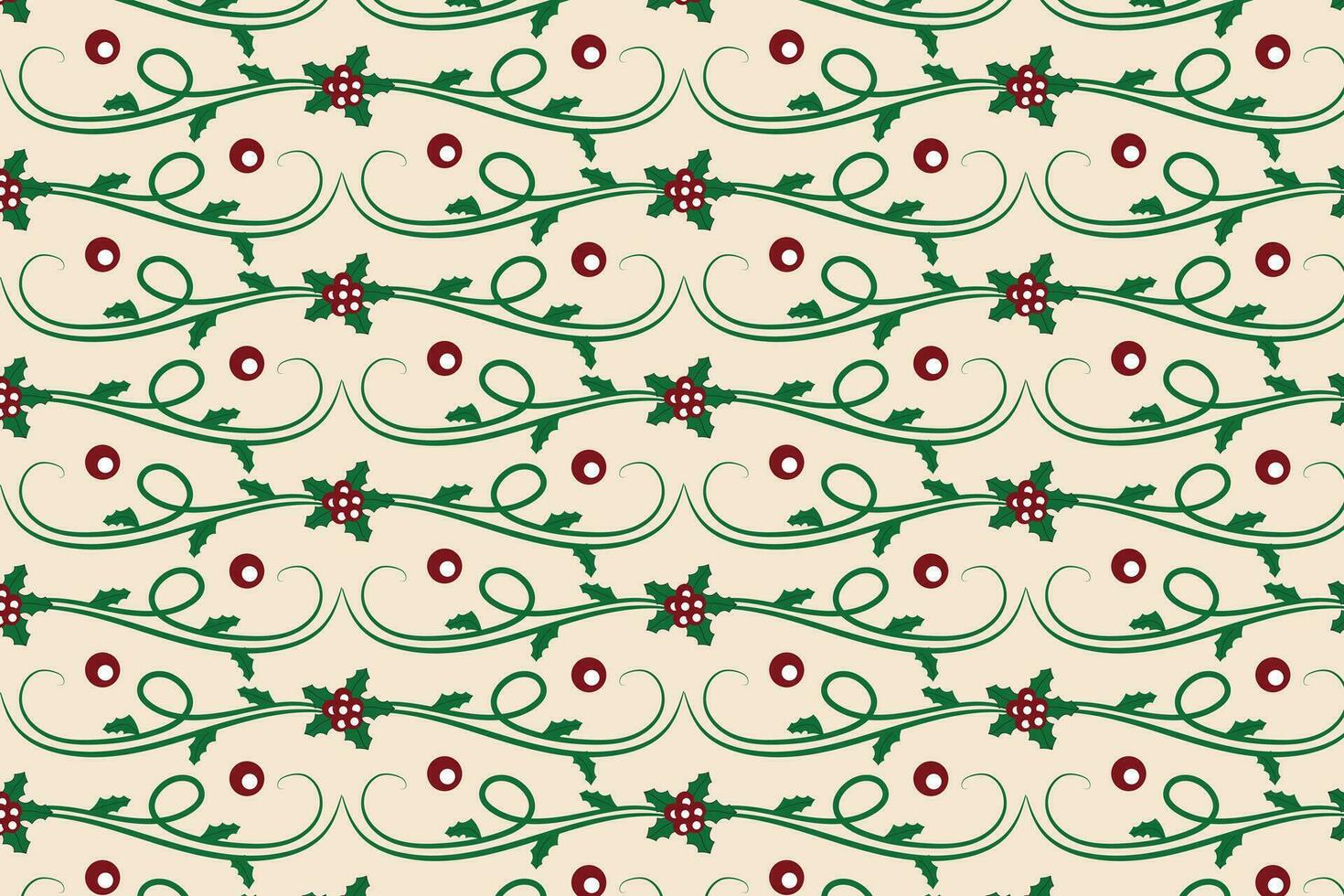 Christmas Filigree swirl berry leaf Seamless Pattern, holly leaves modern Christmas pattern, winter vibes holiday green ornate Christmas vector pattern, wrapping paper holiday printing fabric