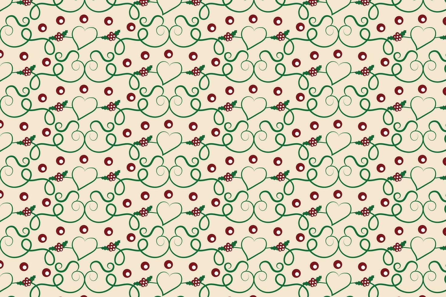 Christmas Filigree swirl berry leaf Seamless Pattern, holly leaves modern Christmas pattern, winter vibes holiday green ornate Christmas vector pattern, wrapping paper holiday printing fabric