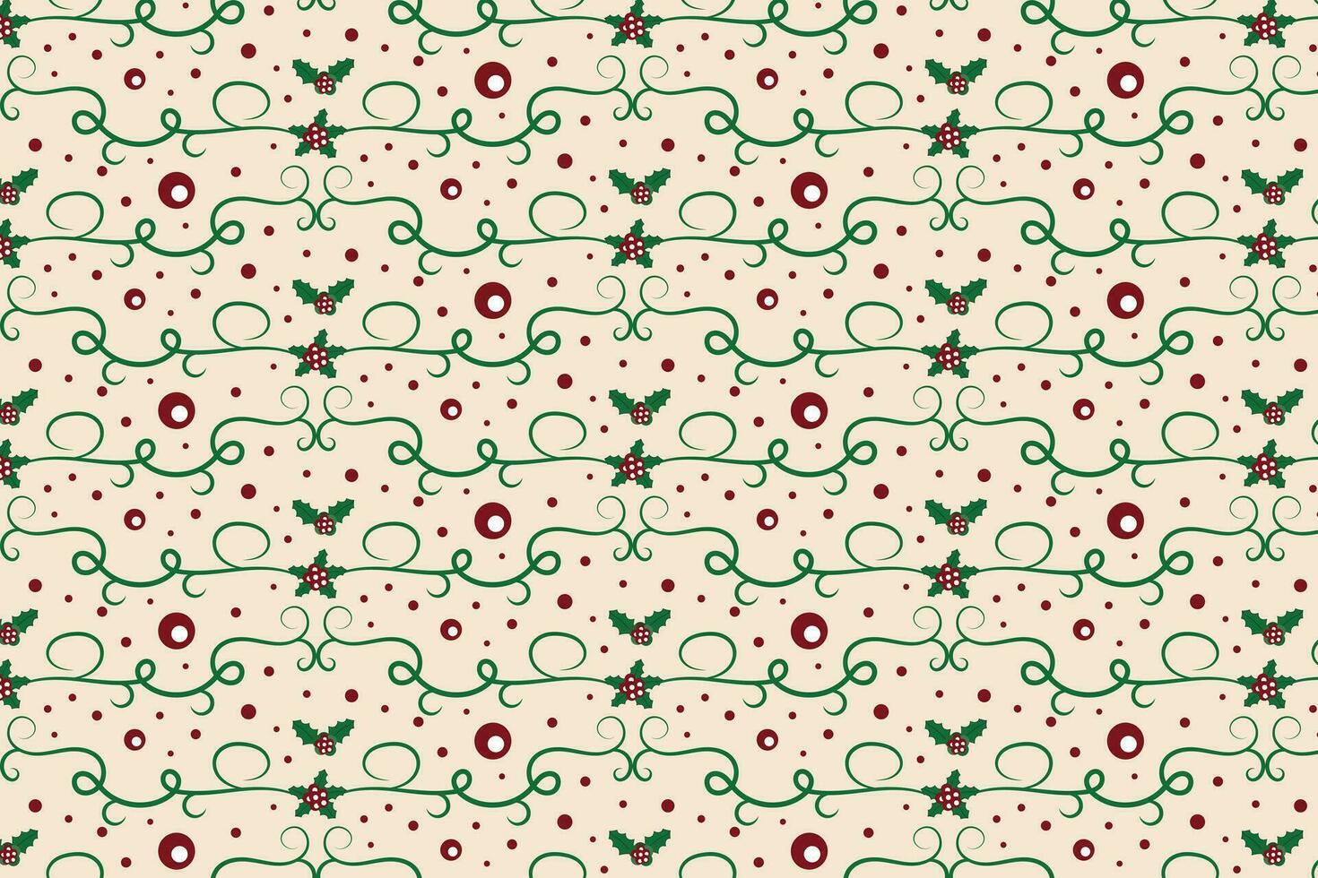 Christmas Filigree swirl berry leaf Seamless Pattern, holly leaves modern Christmas pattern, winter vibes holiday green ornate Christmas vector pattern, wrapping paper holiday printing fabric