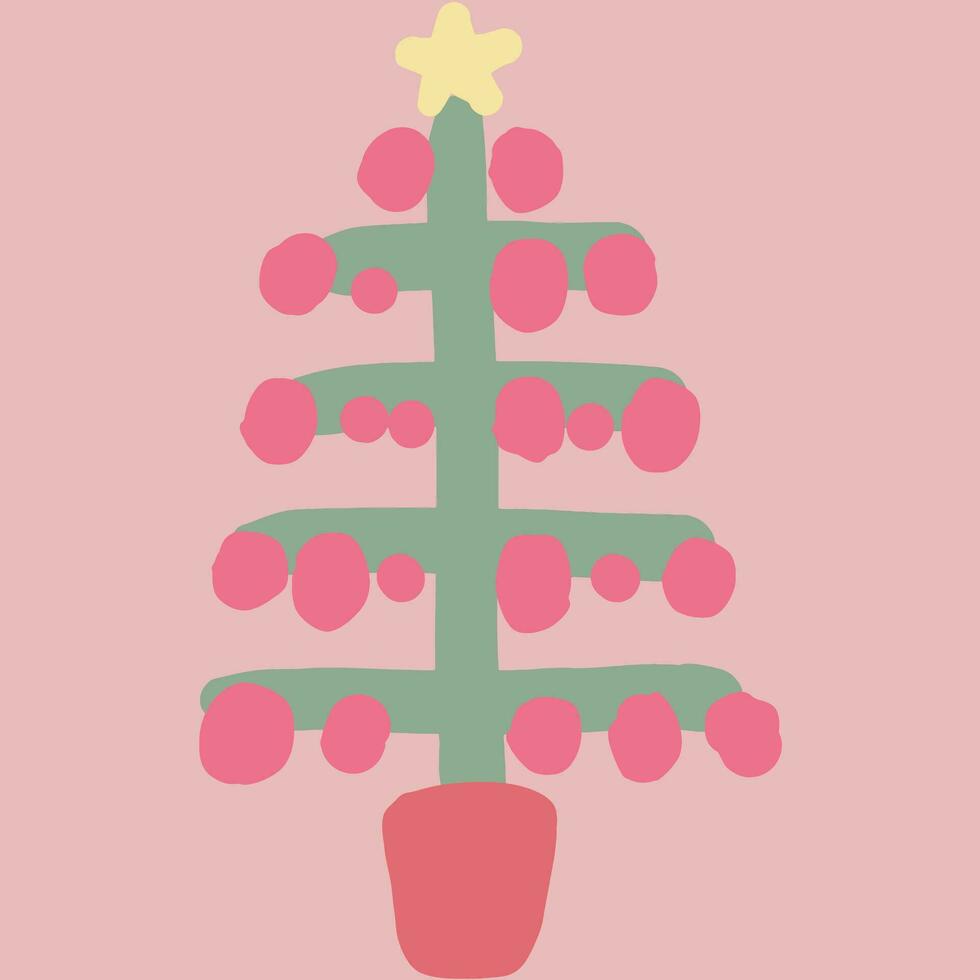 pastel christmas tree line art drawing vector