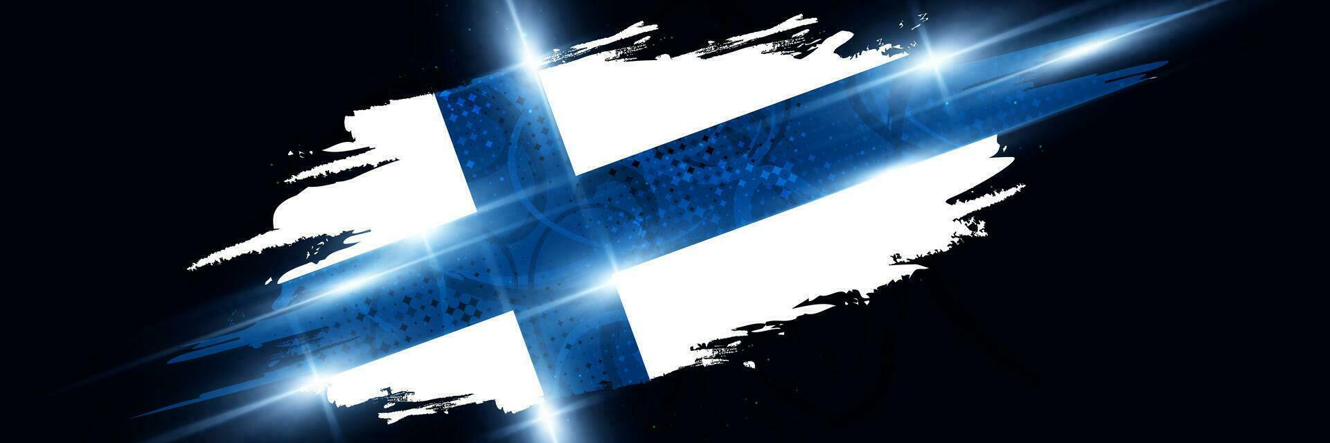 Finland Flag in Brush Paint Style with Glowing and Halftone Effect. National Finland Flag. Finnish Flag Symbol vector