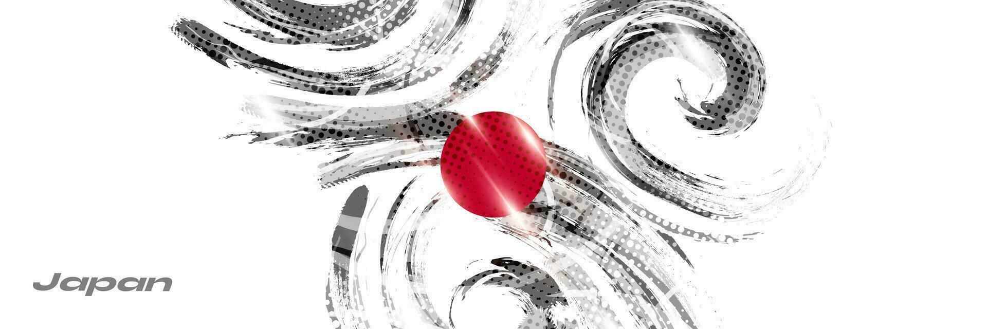Japan Flag in Brush and Grunge Paint Style. Vector of Japanese Flag
