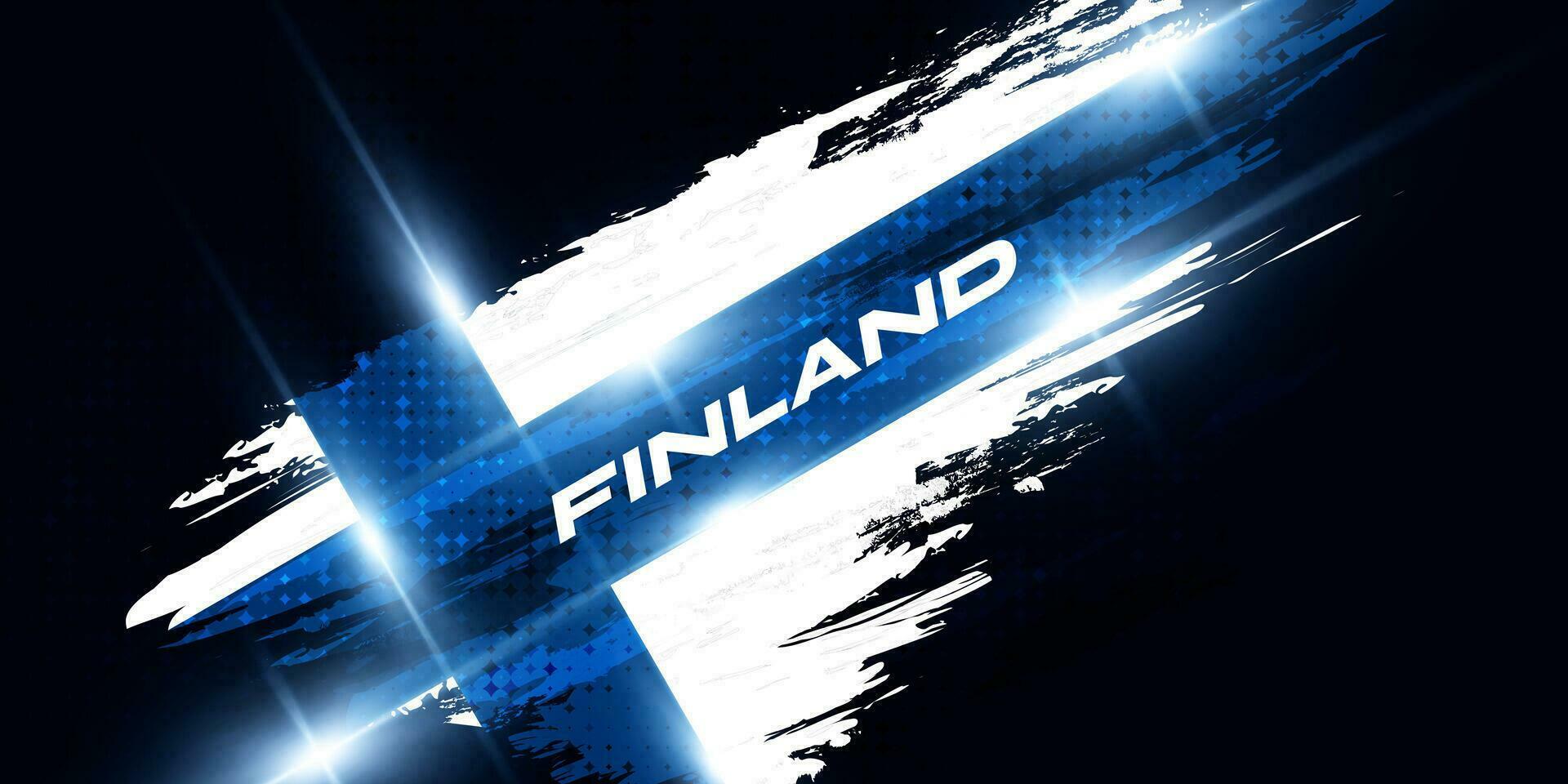 Finland Flag in Brush Paint Style with Glowing and Halftone Effect. National Finland Flag. Finnish Flag Symbol vector