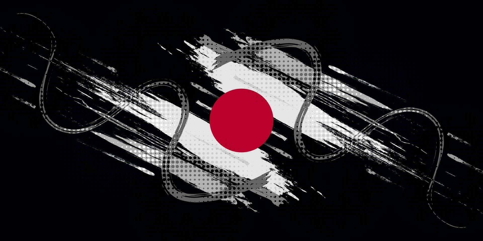 Japan Flag in Brush and Grunge Paint Style. Vector of Japanese Flag
