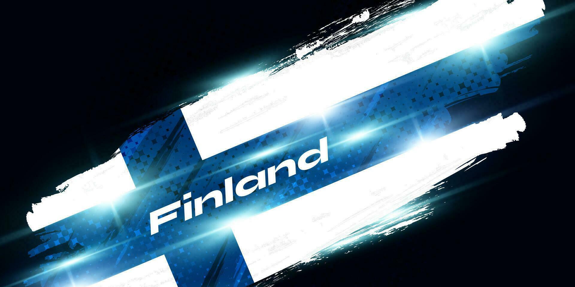 Finland Flag in Brush Paint Style with Glowing and Halftone Effect. National Finland Flag. Finnish Flag Symbol vector