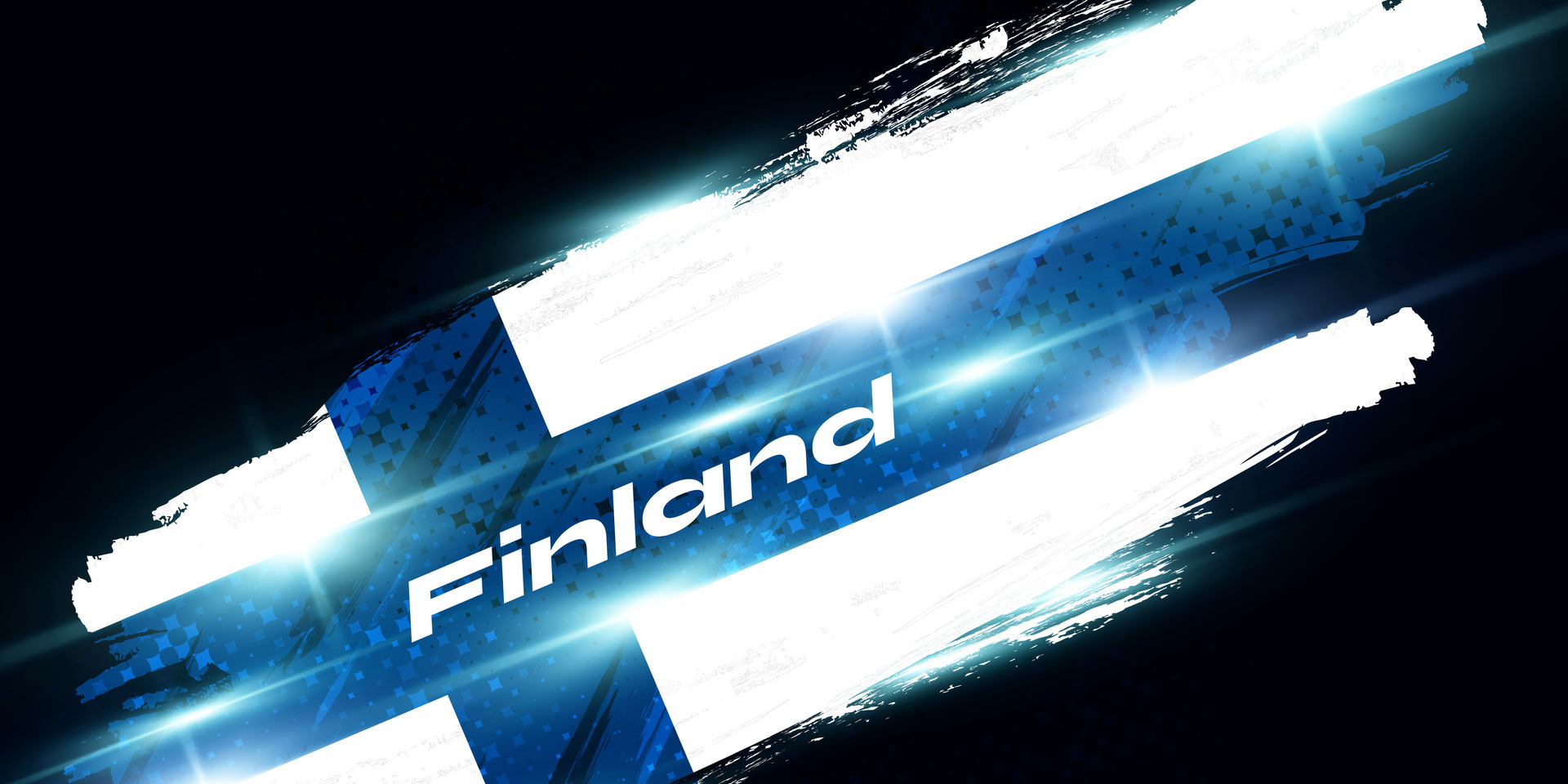 Finland Flag in Brush Paint Style with Glowing and Halftone Effect