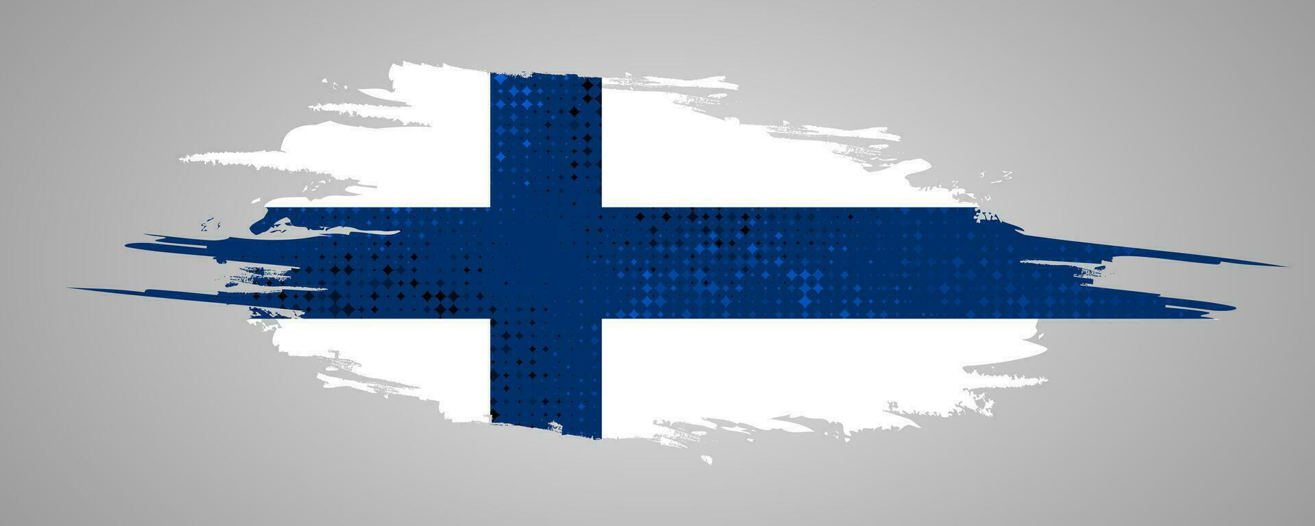 Finland Flag with Brush Paint Style and Halftone Effect. National Finland Flag. Finnish Flag Symbol vector