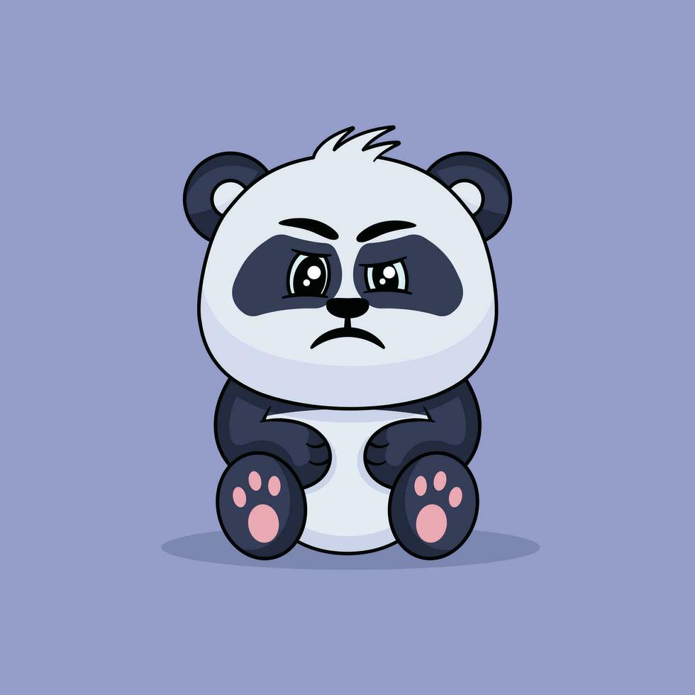 Emoticon of cute panda squints and looks suspiciously vector cartoon illustration