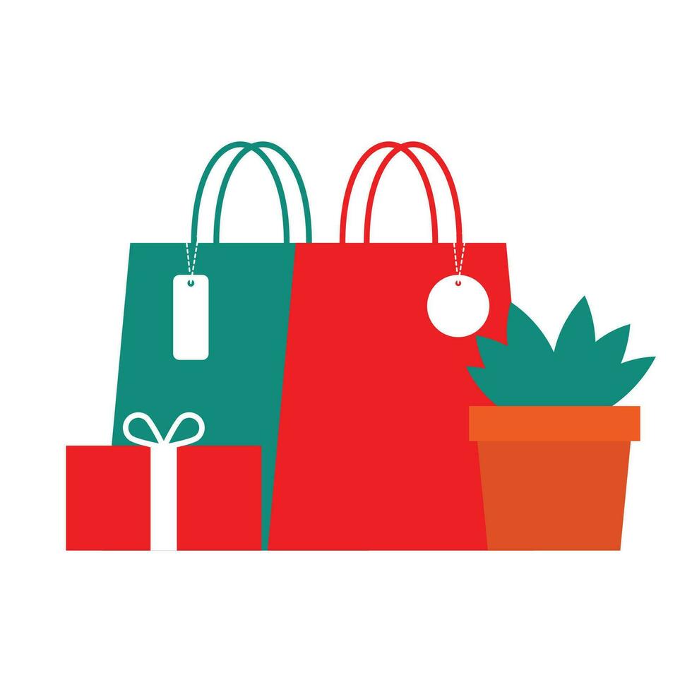 holiday shopping web design element set of gift box plant and bags design concept flat vector