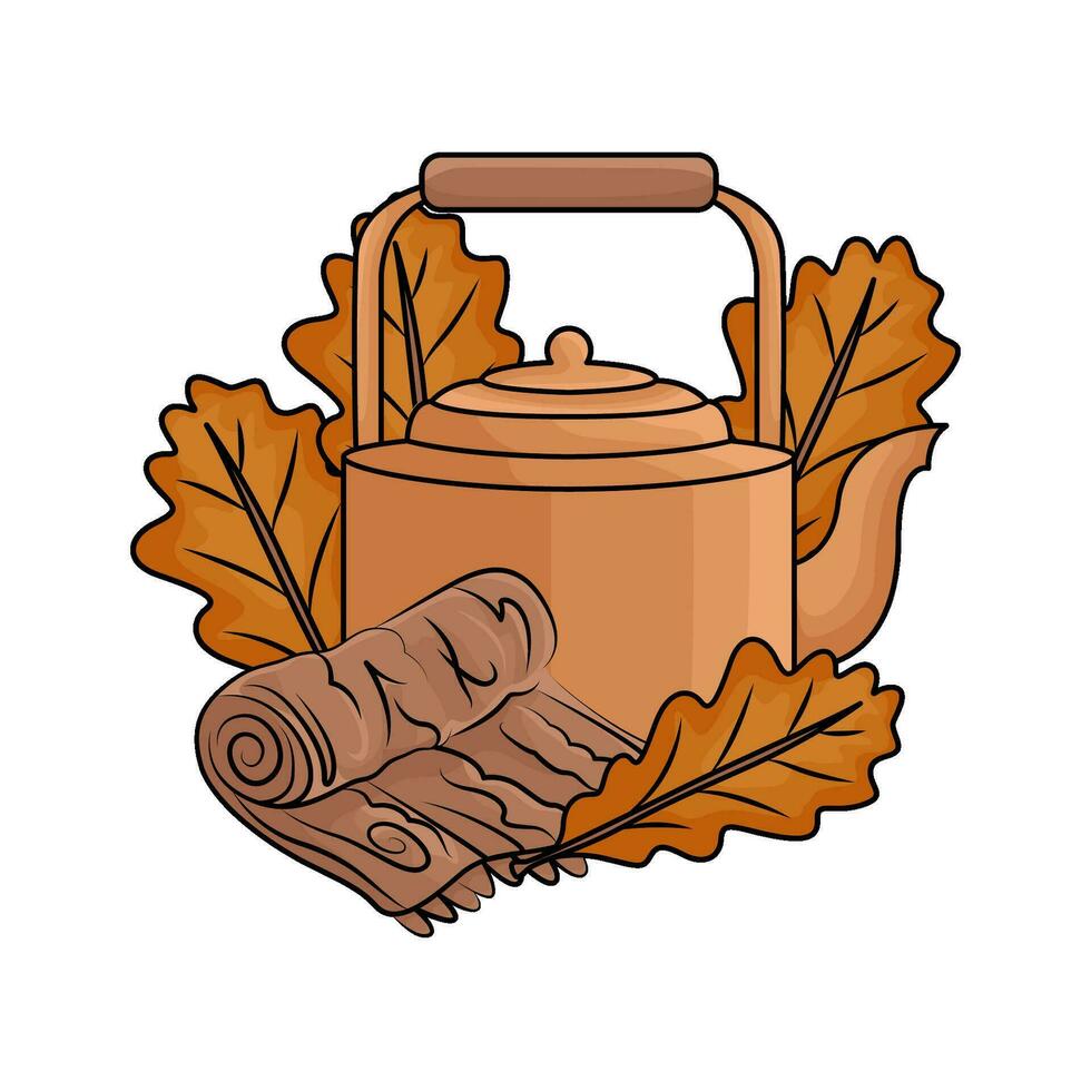 teapot drink autumn with shawl  illustration vector