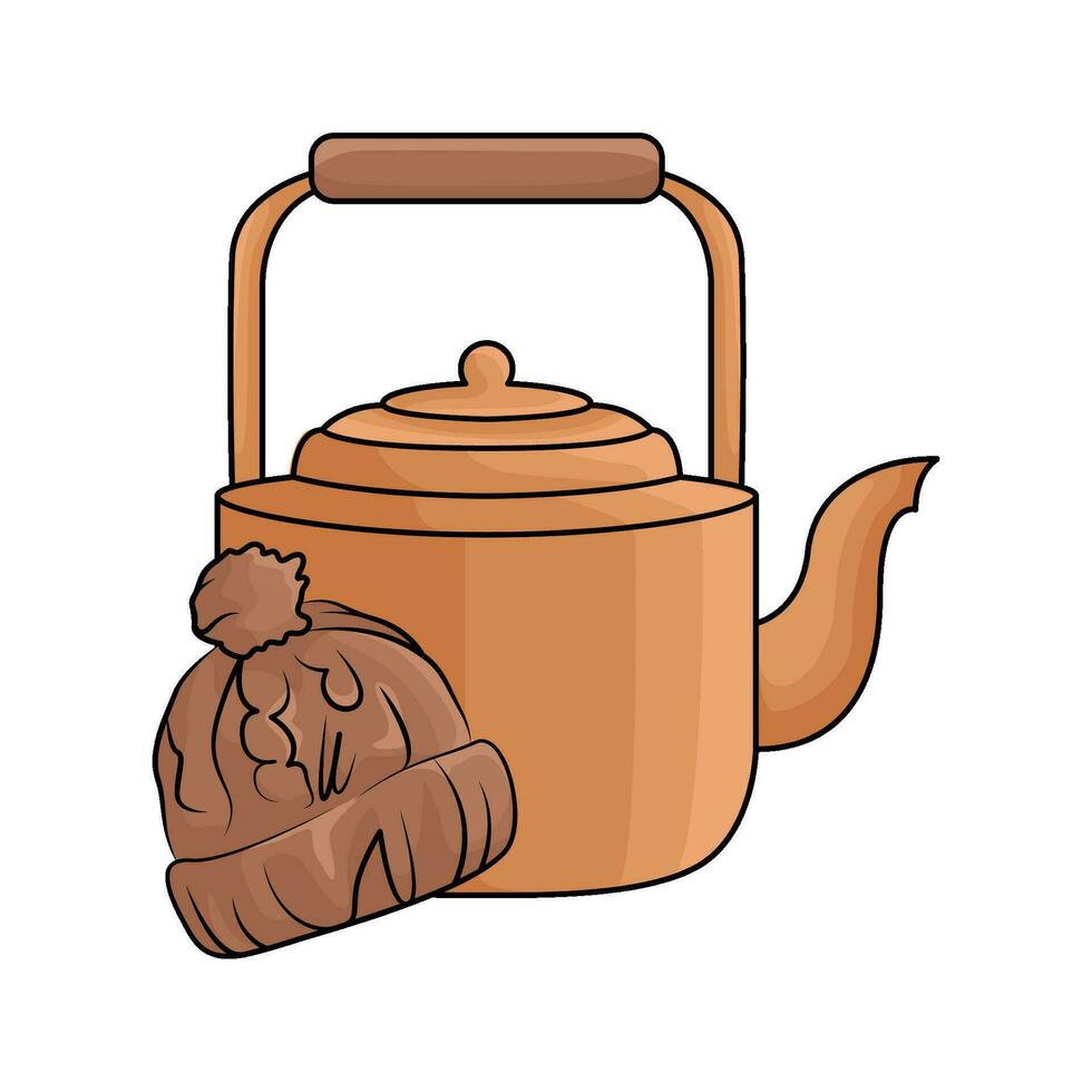 teapot drink with beanie illustration vector