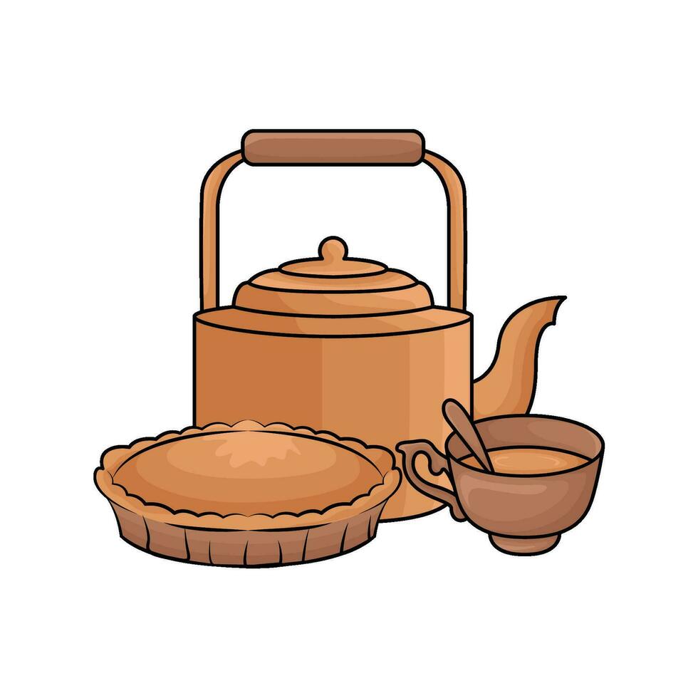 teapot drink  with pie autumn  illustration vector